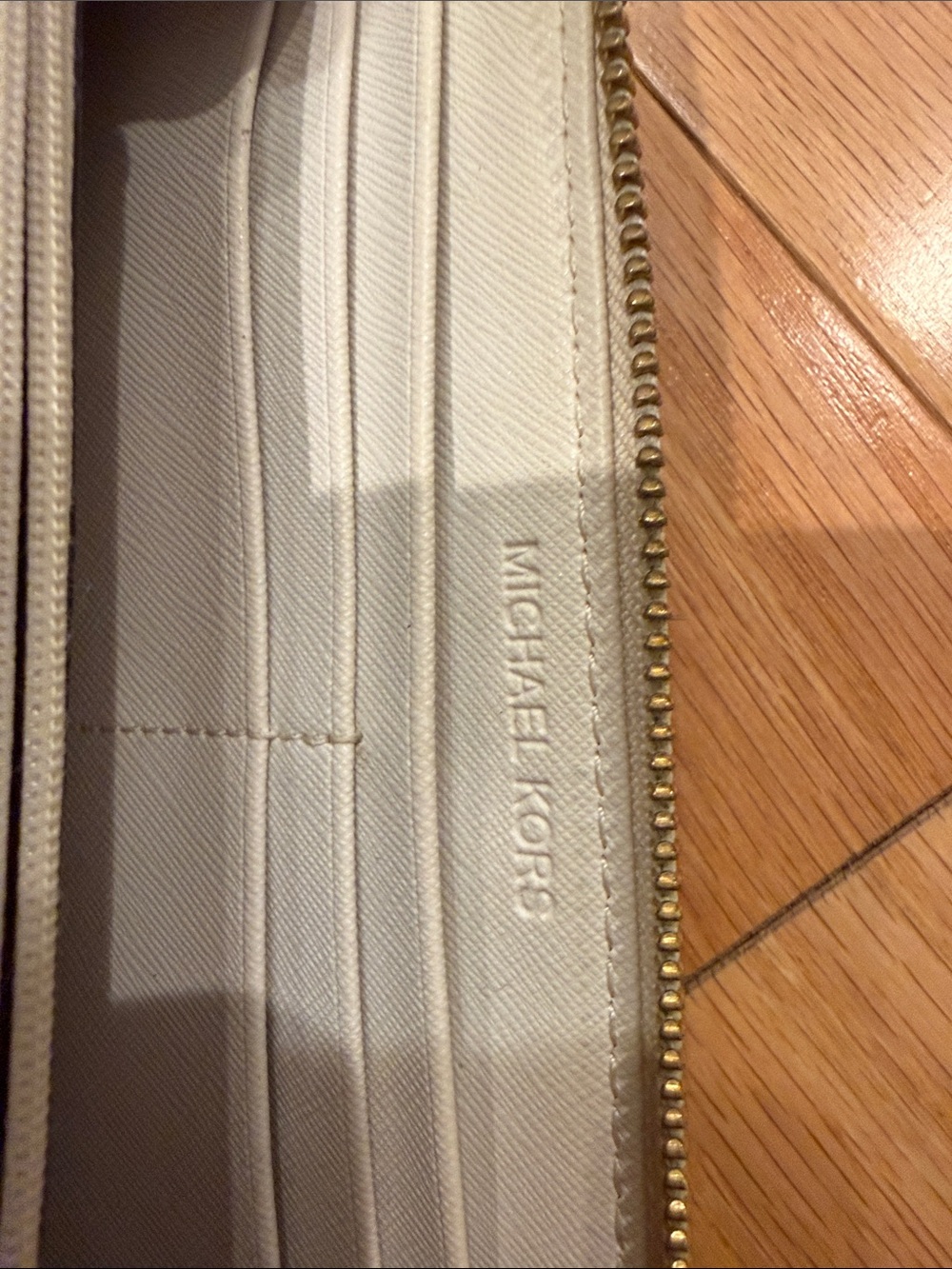 Michael Kors Cream and Brown Logo Zip Wristlet Wallet - Picture 5 of 9
